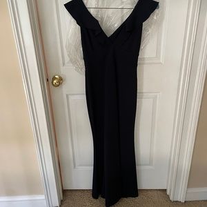 Navy dress with ruffle detail.